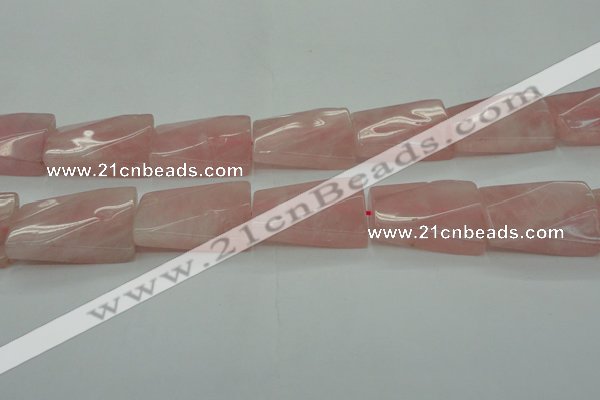 CRQ651 15.5 inches 20*30mm twisted rectangle rose quartz beads