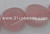 CRQ663 15.5 inches 25mm twisted coin rose quartz beads