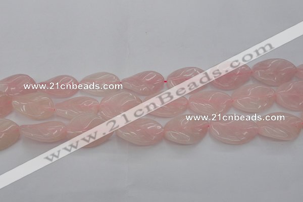 CRQ668 15.5 inches 22*30mm carved leaf rose quartz beads