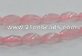 CRQ69 15.5 inches 6*12mm twisted rice natural rose quartz beads