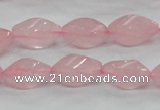 CRQ70 15.5 inches 8*16mm twisted rice natural rose quartz beads