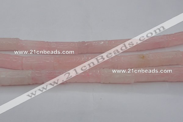 CRQ706 15.5 inches 14*31mm carved column rose quartz beads