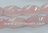 CRQ71 15.5 inches 10*22mm twisted rice natural rose quartz beads