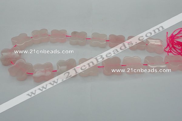 CRQ714 15.5 inches 20*20mm carved flower rose quartz beads