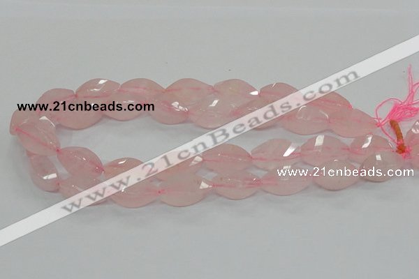 CRQ72 15.5 inches 12*24mm twisted rice natural rose quartz beads