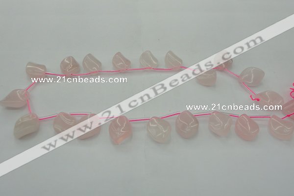 CRQ732 Top drilled 15*20mm twisted marquise rose quartz beads