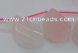 CRQ735 18*25mm faceted & twisted flat teardrop rose quartz beads