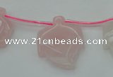 CRQ740 Top drilled 22*30mm carved leaf rose quartz beads