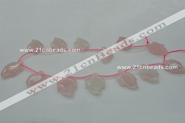 CRQ740 Top drilled 22*30mm carved leaf rose quartz beads