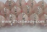 CRQ821 15.5 inches 8mm round rose quartz with rhinestone beads