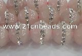 CRQ822 15.5 inches 10mm round rose quartz with rhinestone beads