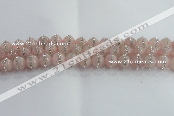 CRQ822 15.5 inches 10mm round rose quartz with rhinestone beads