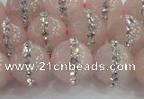 CRQ823 15.5 inches 12mm round rose quartz with rhinestone beads