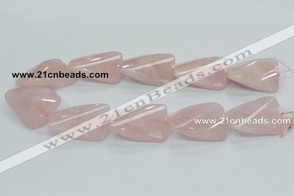 CRQ84 15.5 inches 30*40mm twisted rectangle natural rose quartz beads