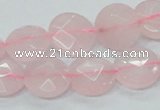 CRQ96 15.5 inches 12mm faceted flat round natural rose quartz beads