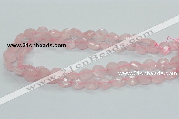 CRQ96 15.5 inches 12mm faceted flat round natural rose quartz beads