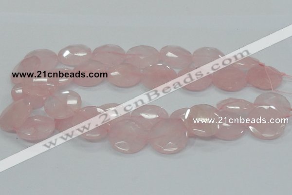 CRQ97 15.5 inches 25mm faceted flat round natural rose quartz beads