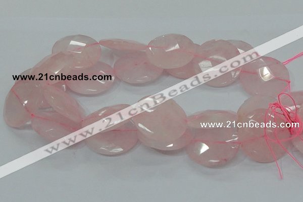 CRQ98 15.5 inches 35mm faceted flat round natural rose quartz beads