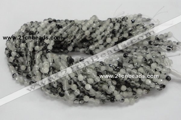 CRU01 15.5 inches 6mm faceted round black rutilated quartz beads