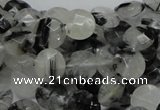 CRU02 15.5 inches 10mm faceted flat round black rutilated quartz beads