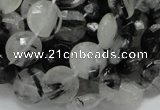 CRU03 15.5 inches 12mm faceted flat round black rutilated quartz beads