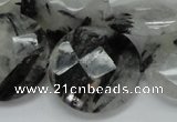 CRU06 15.5 inches 30mm faceted flat round black rutilated quartz beads