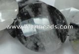 CRU07 15.5 inches 40mm faceted flat round black rutilated quartz beads