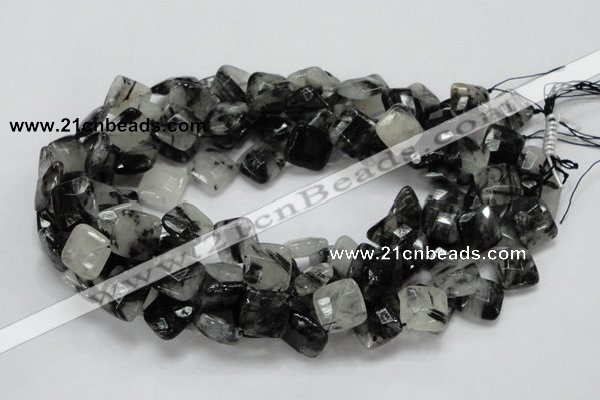 CRU08 15.5 inches 15*15mm faceted diamond black rutilated quartz beads