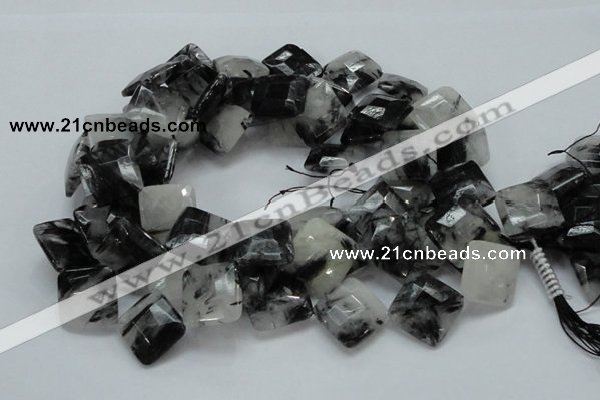 CRU09 15.5 inches 20*20mm faceted diamond black rutilated quartz beads