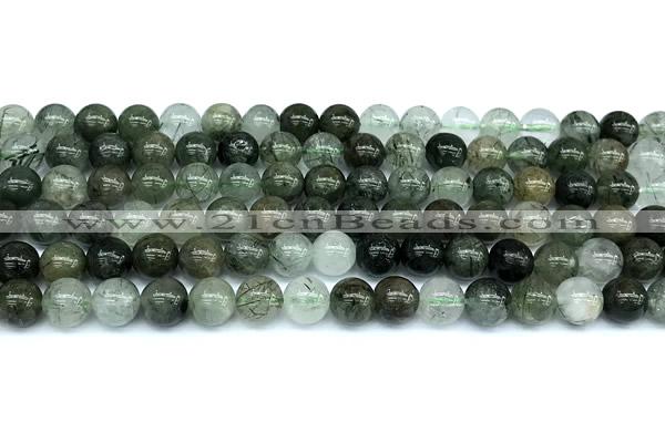 CRU1042 15 inches 8mm round green rutilated quartz beads