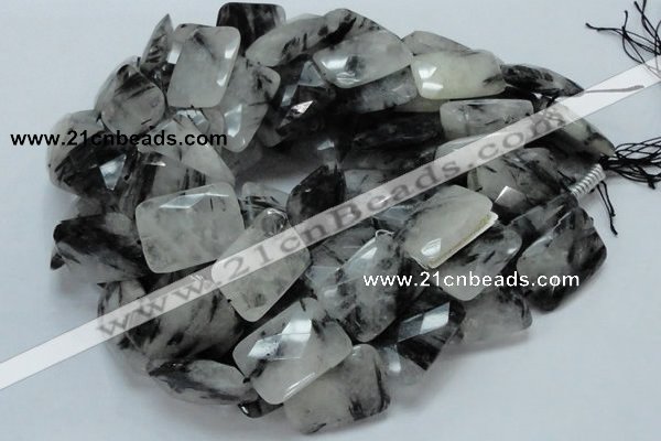 CRU11 15.5 inches 20*30mm faceted rectangle black rutilated quartz beads