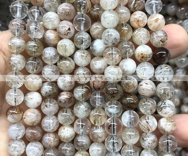 CRU1138 15 inches 8mm round black gold rutilated quartz beads
