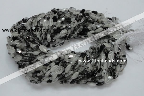 CRU12 15.5 inches 9*12mm faceted oval black rutilated quartz beads