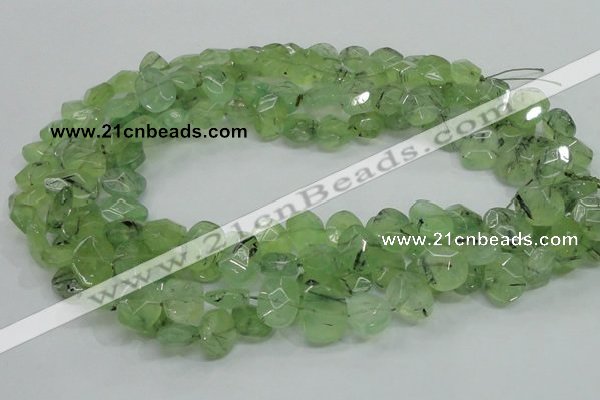 CRU130 15.5 inches 11*13mm faceted freeform green rutilated quartz beads