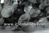 CRU14 15.5 inches 11*14mm faceted oval black rutilated quartz beads