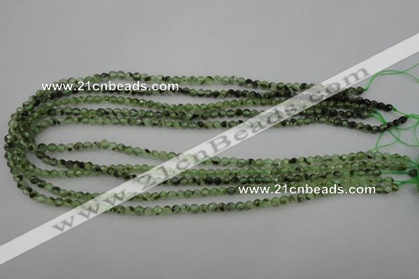 CRU150 15.5 inches 4mm faceted round green rutilated quartz beads