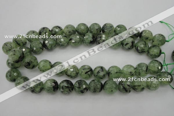 CRU158 15.5 inches 16mm faceted round green rutilated quartz beads