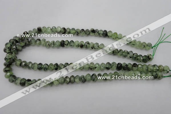 CRU162 15.5 inches 6*10mm faceted rondelle green rutilated quartz beads