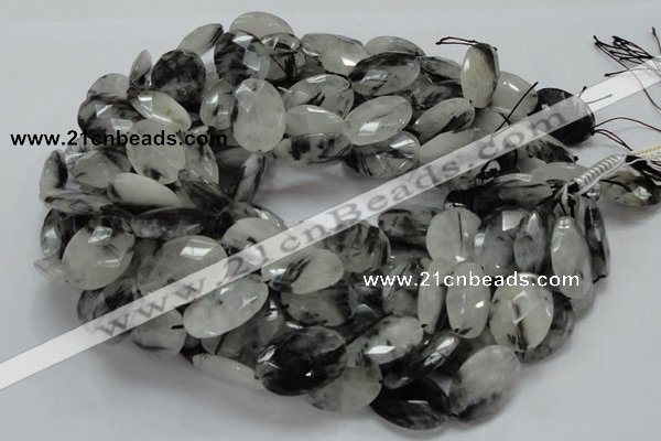 CRU17 15.5 inches 18*25mm faceted oval black rutilated quartz beads