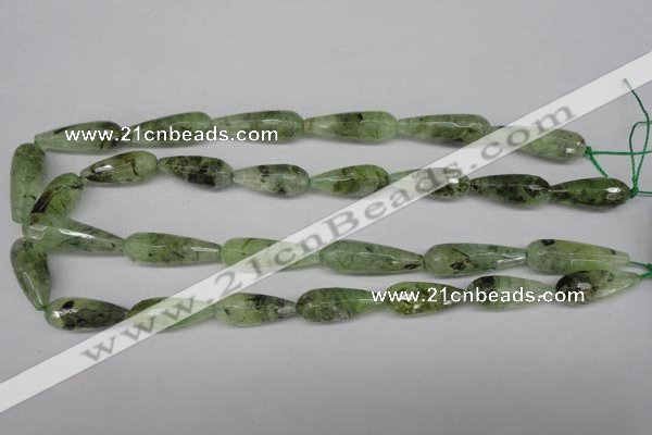 CRU175 15.5 inches 10*30mm faceted teardrop green rutilated quartz beads