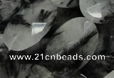 CRU18 15.5 inches 22*25mm faceted oval black rutilated quartz beads