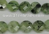 CRU183 15.5 inches 14mm faceted coin green rutilated quartz beads