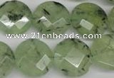 CRU185 15.5 inches 18mm faceted coin green rutilated quartz beads