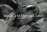 CRU20 15.5 inches 20*40mm faceted oval black rutilated quartz beads