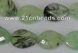 CRU209 13*18mm faceted flat teardrop green rutilated quartz beads