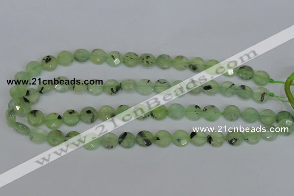 CRU210 15 inches 12mm faceted coin green rutilated quartz beads