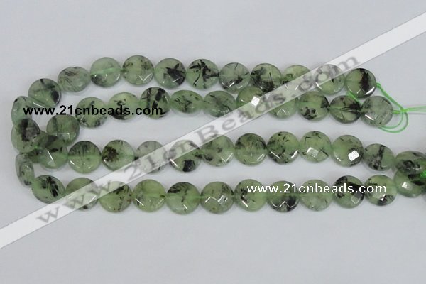 CRU211 15 inches 16mm faceted coin green rutilated quartz beads