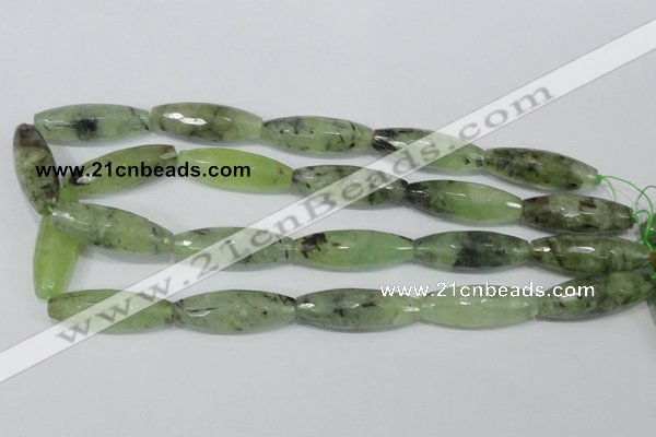 CRU214 15 inches 12*36mm faceted rice green rutilated quartz beads