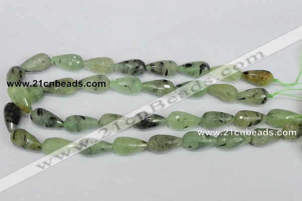 CRU215 15 inches 12*22mm faceted teardrop green rutilated quartz beads