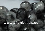 CRU22 15.5 inches 15*20mm faceted egg-shaped black rutilated quartz beads